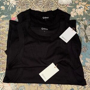 Quince Black Ribbed Crew Tank Top - Women's (3 Pack)